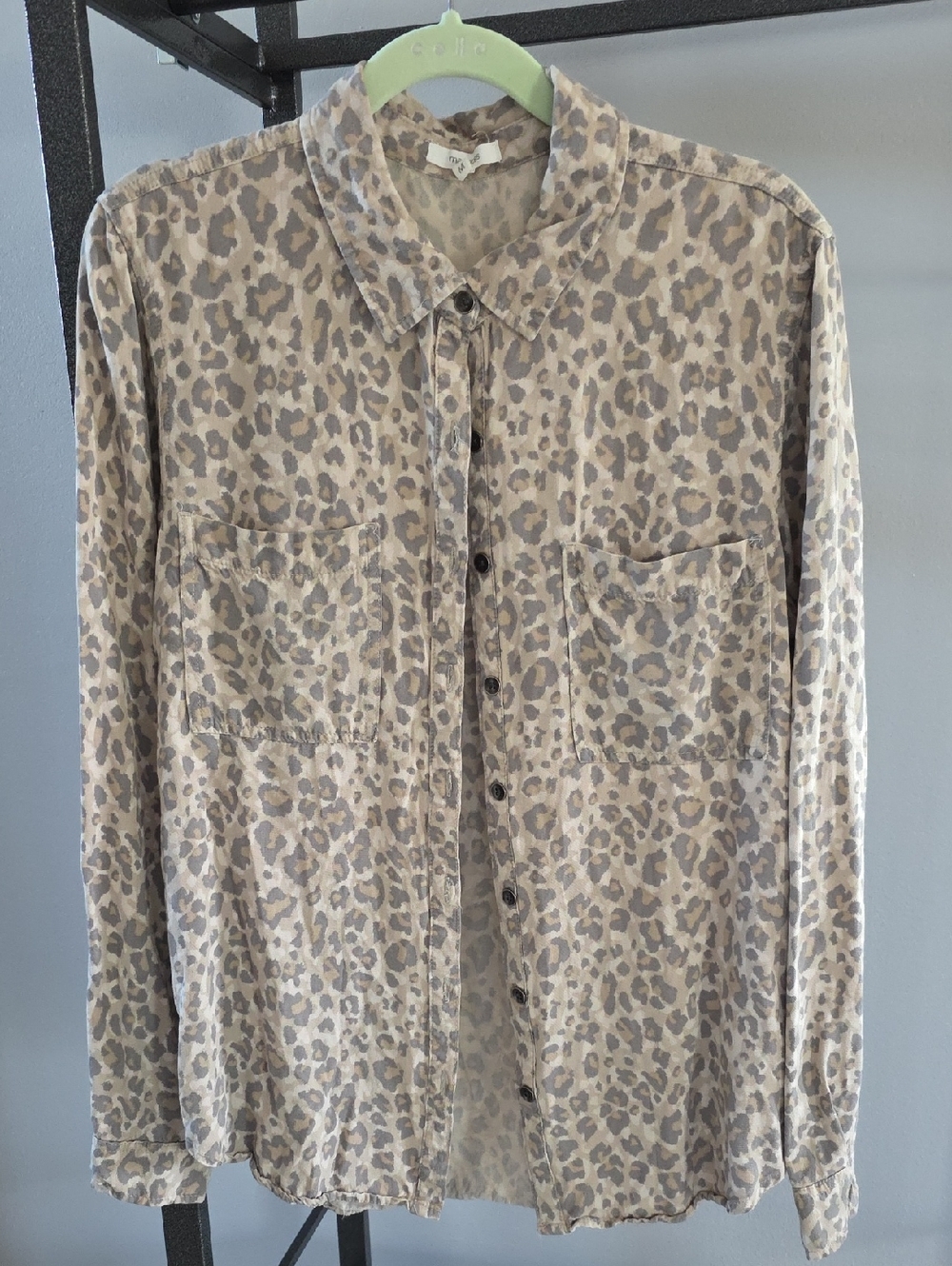 Maurices Tan and Brown Leopard Print  Button-Up Blouse